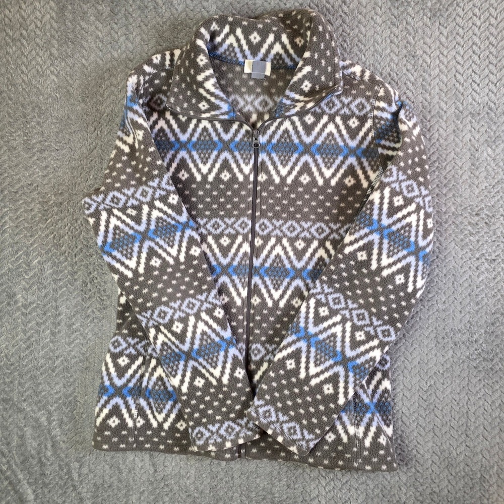 Old Navy Gray Blue Fair Isle Fleece Jacket Women's Medium Full Zip Nordic
